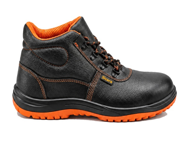 Black ankle safety boot with orange trim