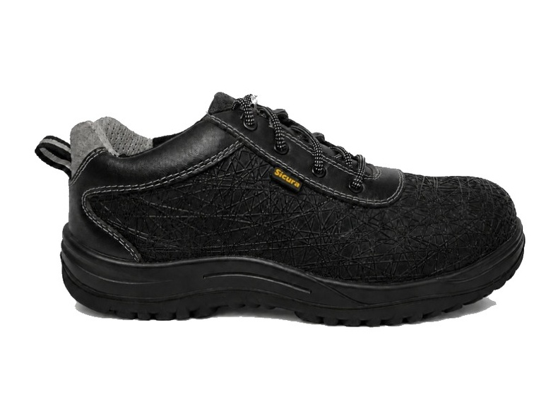 SICURA black lace-up safety shoe with textured toe cap