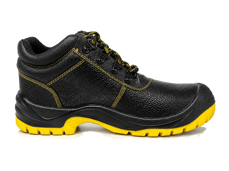 High-visibility yellow lace-up safety shoe